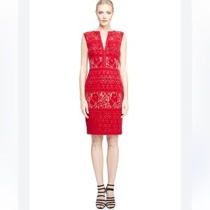 Tadashi Shoji Veda Red Velvet Lace Overlay Cocktail Dress Sz 6